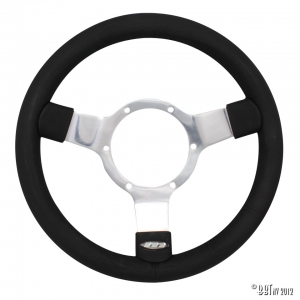 Steering wheel 3 spokes polished/ black leather 12 inch